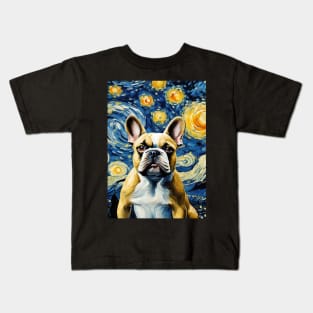 Dog Breed French Bulldog in a Van Gogh Starry Night Art Style Kids T-Shirt